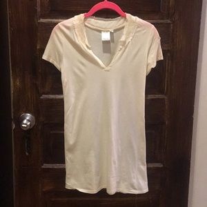 Short Sleeve Cotton V-Neck Tee Sequin Collar NWOT